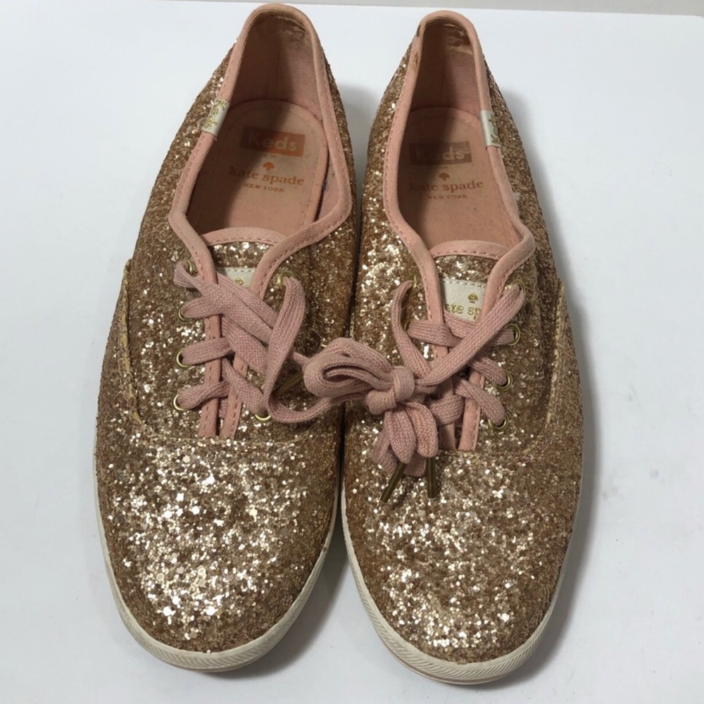 Kate Spade Keds glitter pink and gold lace up sneakers. Size 8. - Picture 4 of 8
